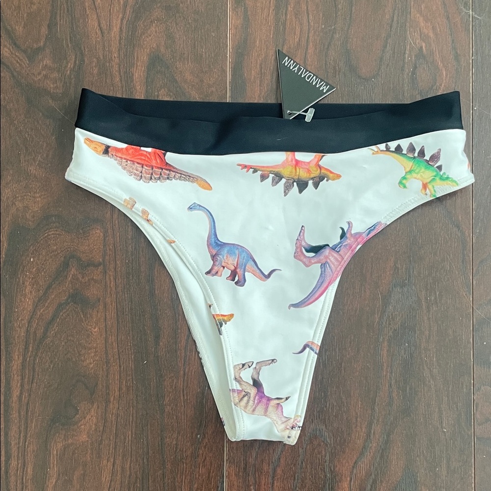 Mandalynn Dinosaur Print Women’s Swim High Rise Bikini Bottom